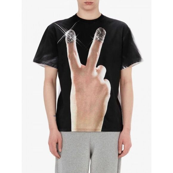 JW ANDERSON X MICHAEL CLARK Mens Shirt Large Black Pullover Crew Peace Tee